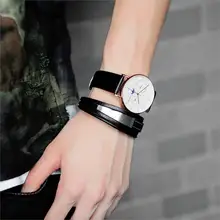 Фирменный мужской браслет из нержавеющей стали с гравировкой и магнитной застежкой, черный плетеный кожаный браслет, винтажные мужские плетеные украшения, идея подарка