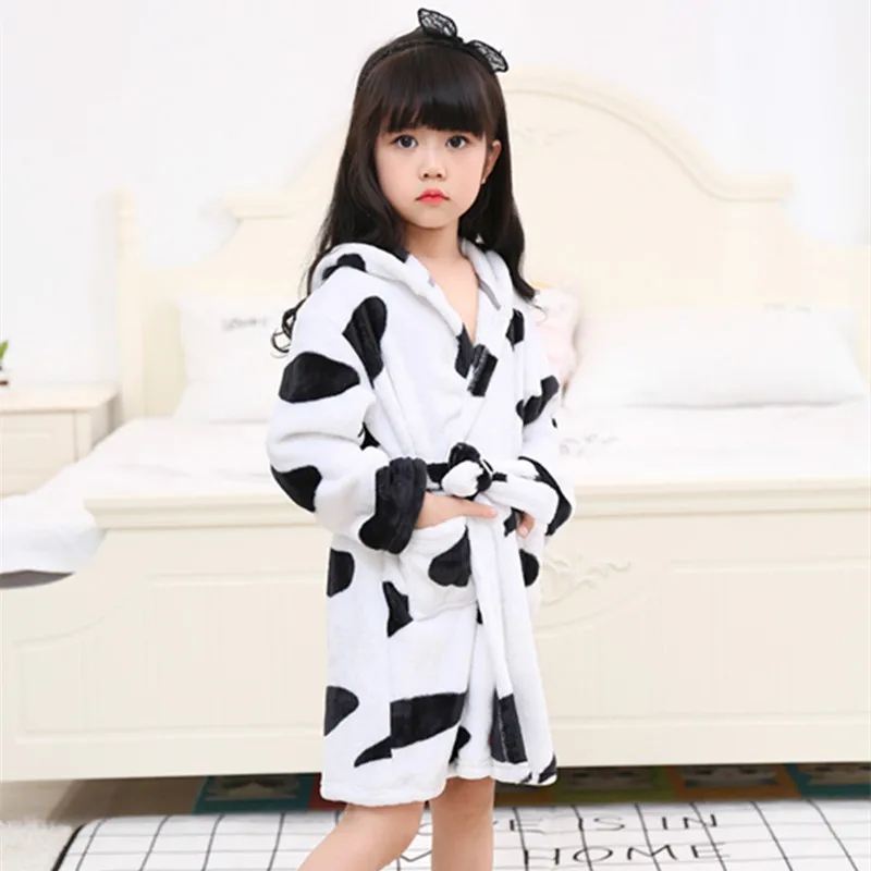 Cow Kigurumi/детский халат; банный халат с единорогом; детский купальный костюм; Халат с капюшоном для мальчиков и девочек; фланелевая одежда для сна; ночная рубашка - Цвет: Cow