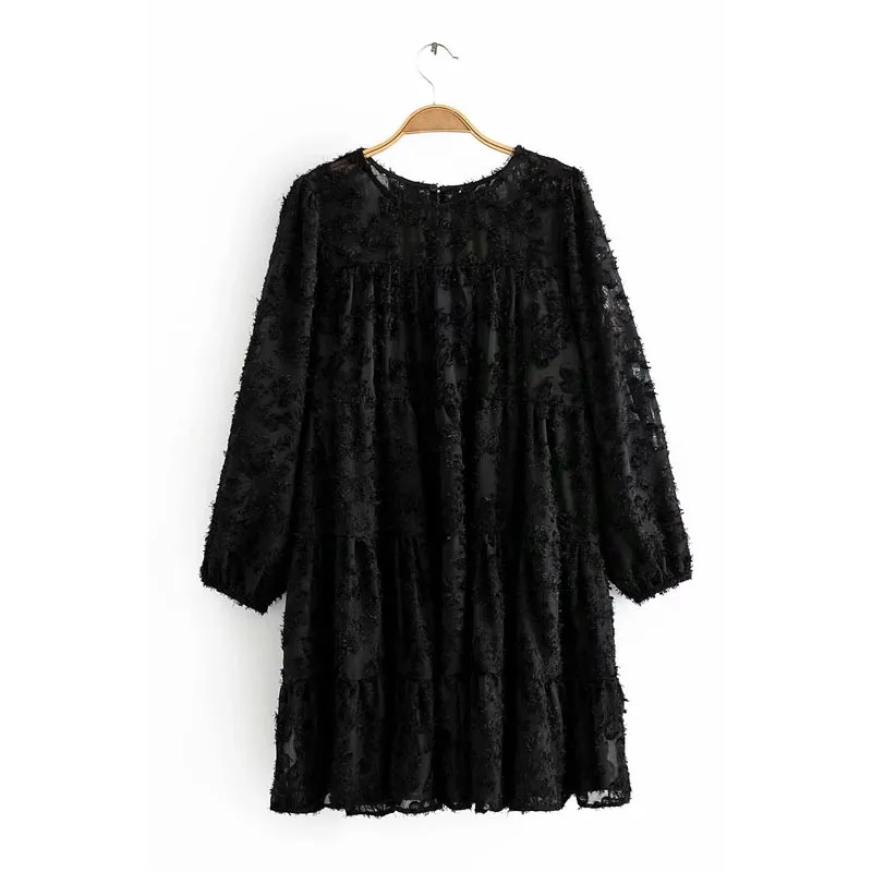 QZ9112 Autumn Fashion Dress Women O Neck Long Sleeve Loose Design 3D Tassels Black Vestidos |