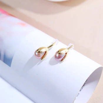 

DAIMI Pearl Earrings Silver 925 Jewelry Tulip 9-10mm Natural Pearl Studs Earrings For Women Gift