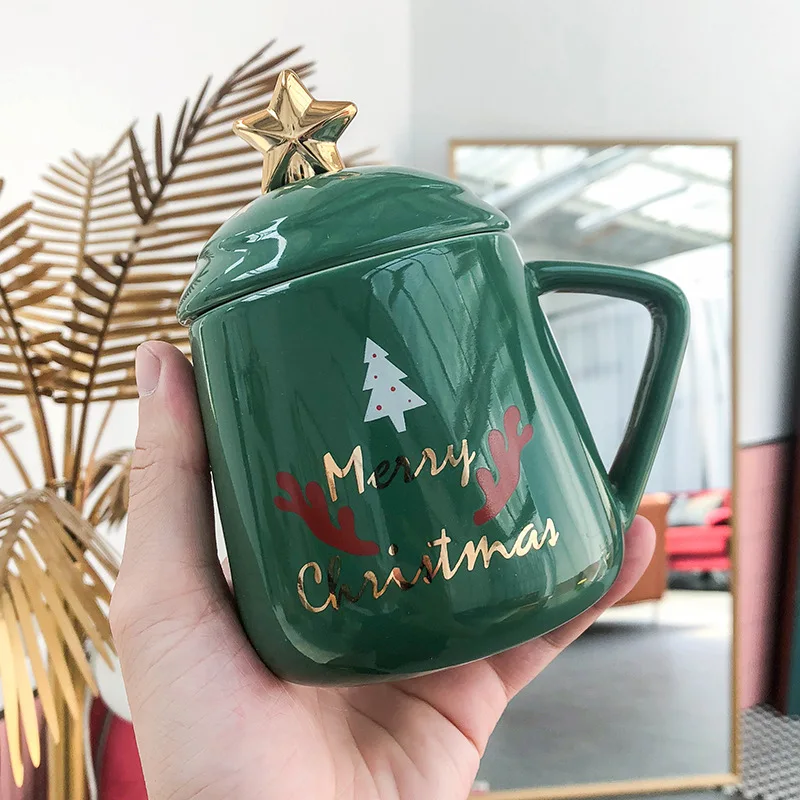 Ins Горячая Рождественская тема керамические кружки, кофейная кружка 400 мл чашка для воды для детского подарка Рождественский подарок - Цвет: christmas tree