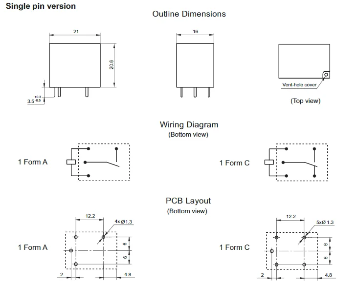 HF152F PCB реле DC 5V 12V 24V 5Pin 16A 250V HONGFA SONGLE OMRON