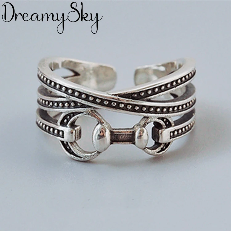 DreamySky, тренд, 925 пробы, серебряные кольца для мужчин и женщин, Boho, винтажные ювелирные изделия, регулируемый размер, кольца на палец