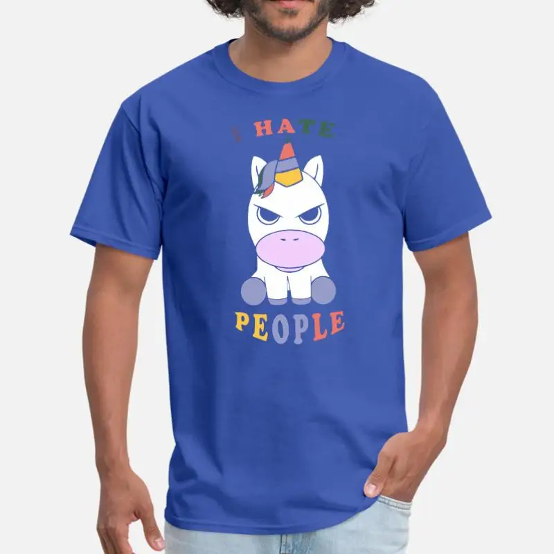 Men-Blue Футболка с принтом «I Hate People Unicorn», забавная Повседневная мужская футболка с вырезом лодочкой для девочек и мальчиков, большие S-5xl, мужские футболки - Цвет: Men-Blue