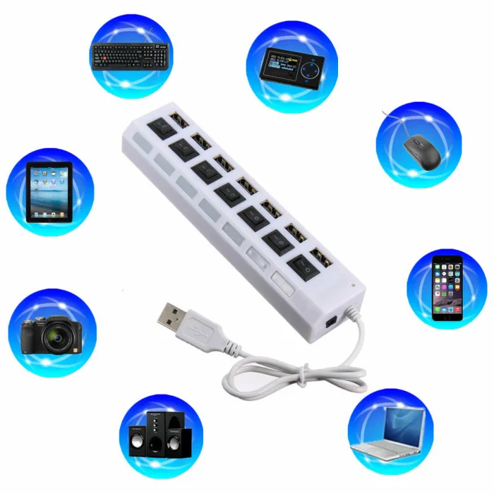Новинка; Лидер продаж 7-Порты и разъёмы USB 2,0 концентратор с высокими Скорость адаптер On/Off переключатель для портативных ПК Офис