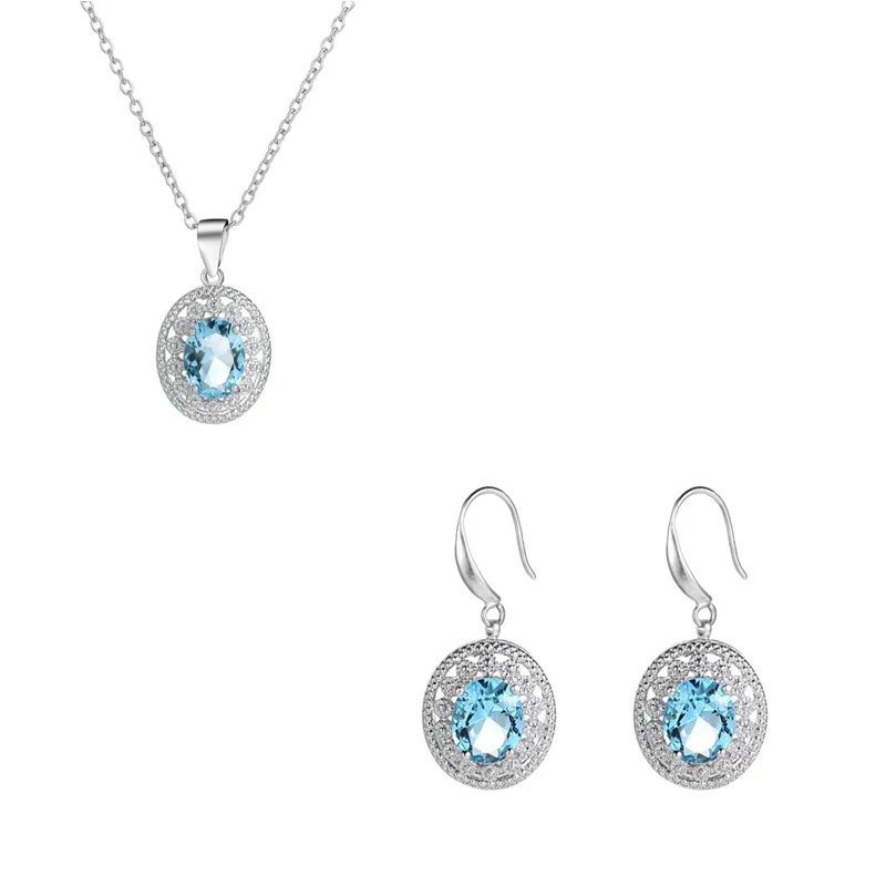 

Hot Sale 925 Sterling Silver Round Cut CZ Pendant Necklace+Eararings for Women Clavicle Choker Female Fine Jewelry Set Collares