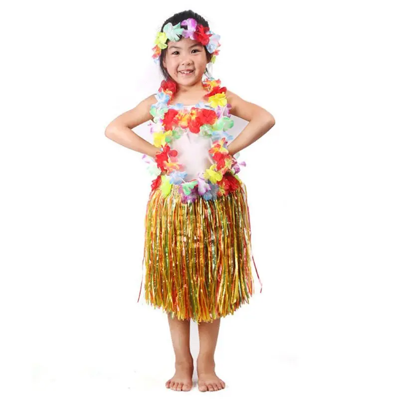 Tacobear 2 Sets Jupe Hawaienne Enfant Hawaiian Hula Grass Costume avec Ananas Lunettes Fleur Leis Bandeau Collier Bracelets Hawaienne Deguisement pour Filles Décoration de Fête Anniversaire 