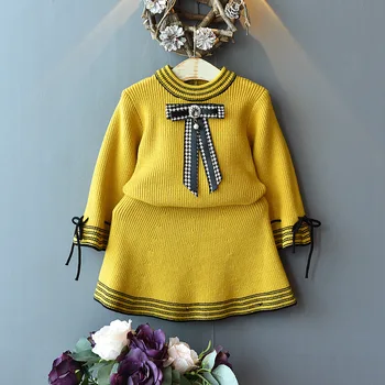 

New Baby Girls Clothing Set Knitted Clothes Suit Shirt + Skirt Outfits Toddler Christmas Wear Kids Girls Winter Autumn Clothes
