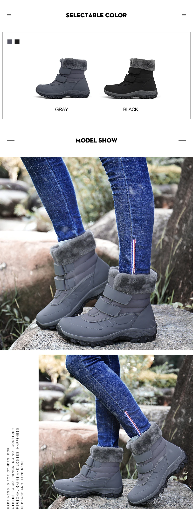 Женские зимние ботинки из водонепроницаемого материала на плоской платформе; теплые короткие плюшевые женские ботильоны; мягкая растягивающаяся обувь; ботинки на липучке; m629