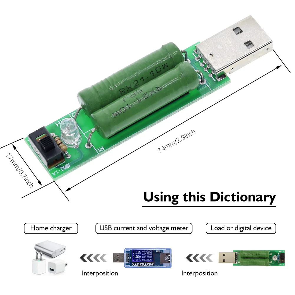 Разряд старения резистор USB интерфейс зарядный ток обнаружения нагрузки тестер с переключаемым переключателем 2A/1A