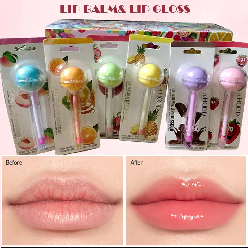 2 in 1 Cute LoIliPop Lip Balm Lip Gloss Moisturizer Candy Magice Lip Glaze  GX