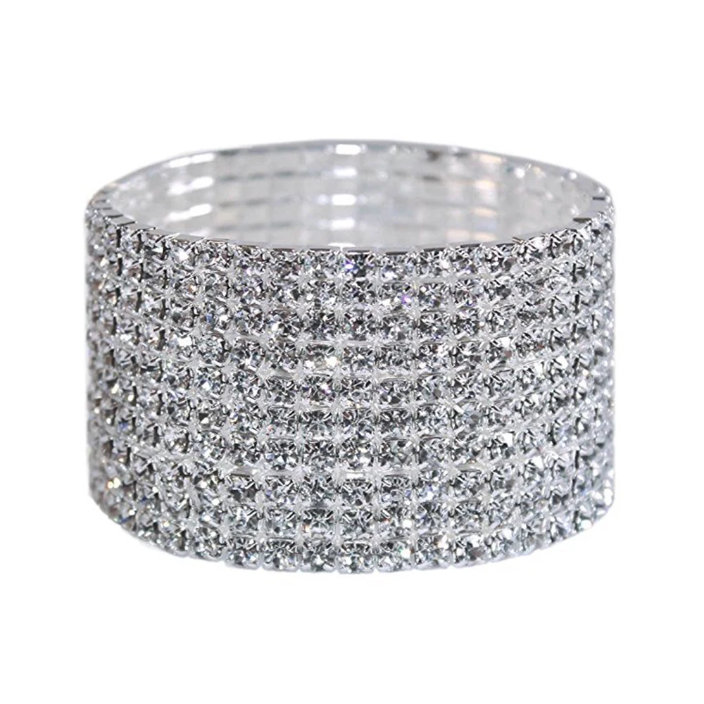 Bangle Bracelet TREAZY 1-10 Rows Rhinestones Bridal Wedding Bangles Gold/Silver Color Crystal Stretch Bracelet Women Wristband Elastic Jewelry