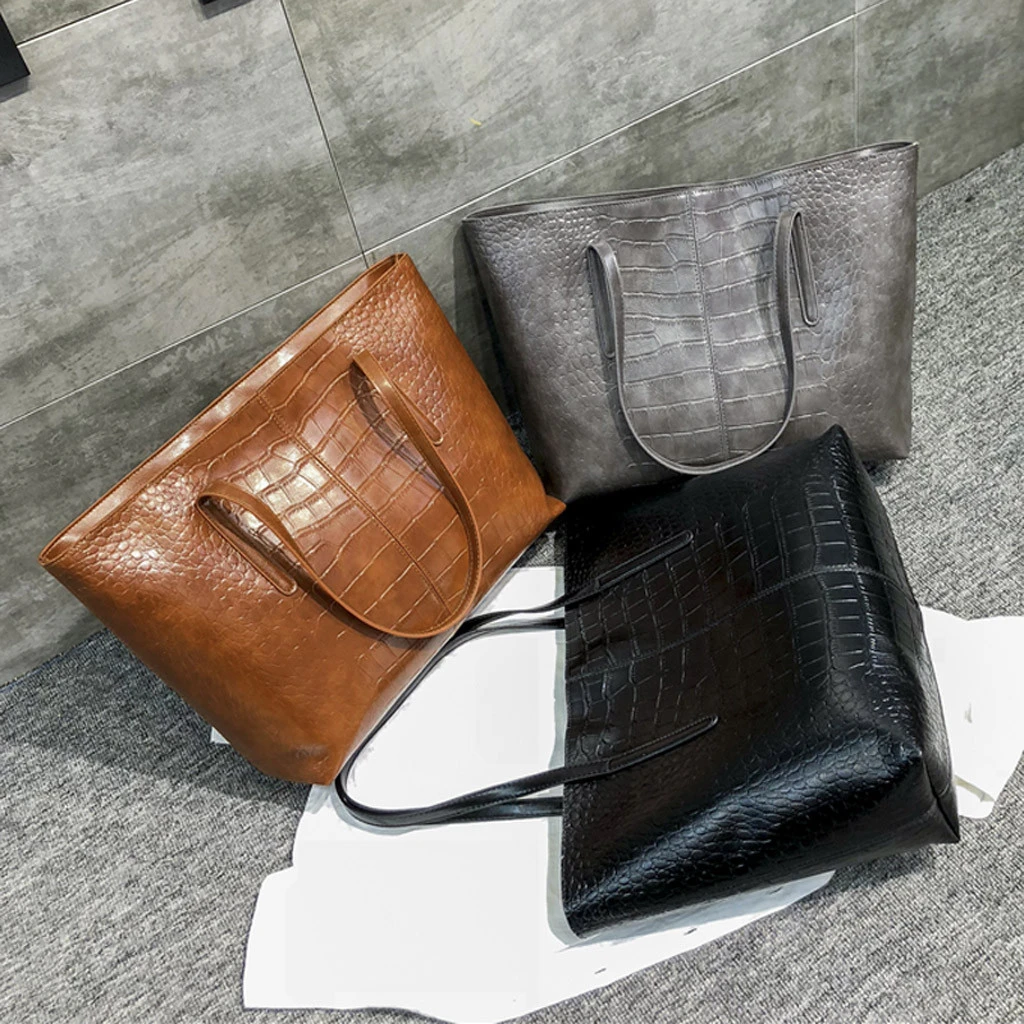 High-Quality Luxury Crocodile Handbag Women Retro Leisure Large Shoulder Bag Female Causal Totes Simple Shopping Handbag 904