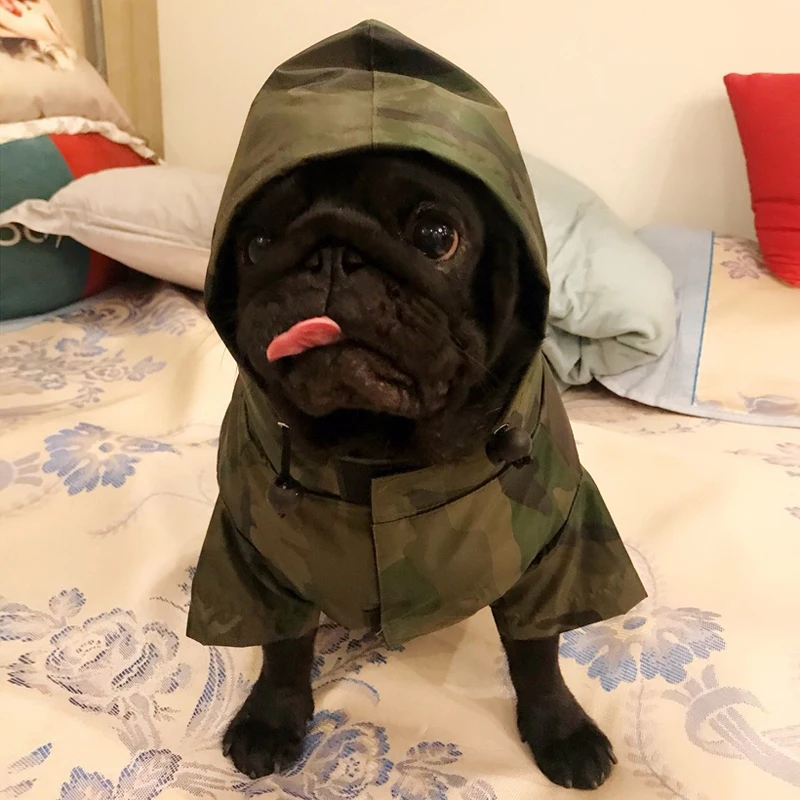 Pet плащ для больших собак камуфляж Водонепроницаемый с капюшоном плащ-дождевик, куртка для улицы для маленьких и больших собак пончо панель в форме французского бульдога лабрадор
