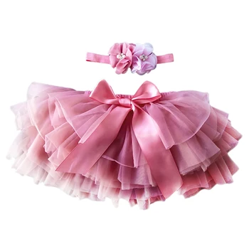 

2pcs Baby girl tutu skirt tulle lace Ballet Fluffy Pettiskirt Newborn infant outfits headband flower set Dance Princess Skirts