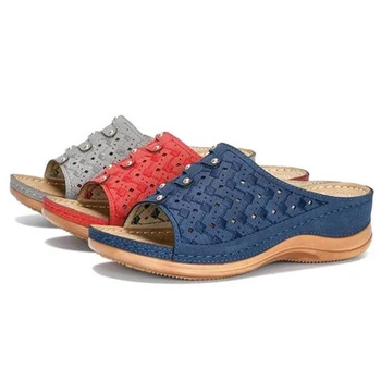 

Shoes Women Sandals Home Comfy Platform Summer Beach PU Leather Casual Travel Outdoor Open Toe Orthopedic Wedge Heel Anti Slip