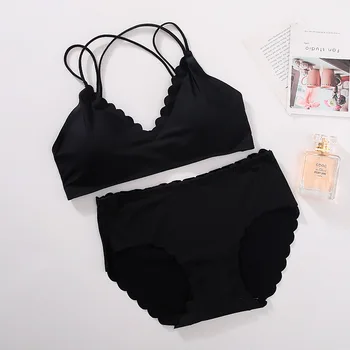 

Push Up Bralette Wireless Underwear Set Female Beach Japanese Lingerie Set Sexy Women Bra Panties Set Glossy Seamless Bra