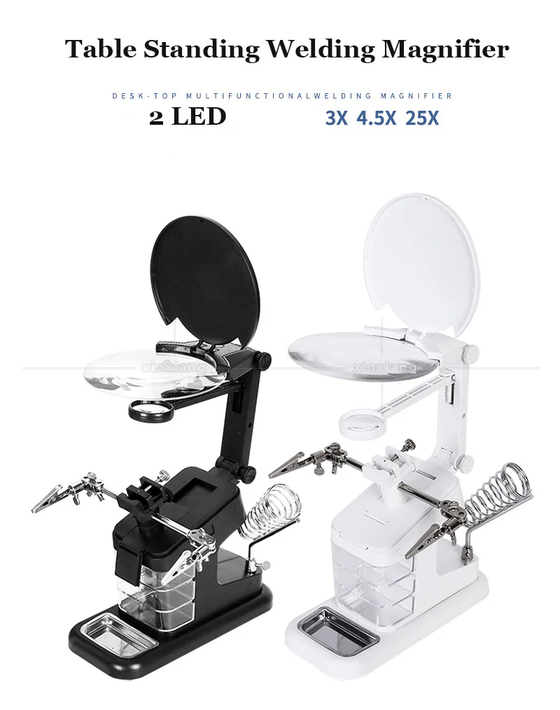 Desktop Magnifier 2 LED Welding Magnifying Glass with LED Light 3 Hand Soldering Pcb Holder Auxiliary Clip Magnifier Repair Tool