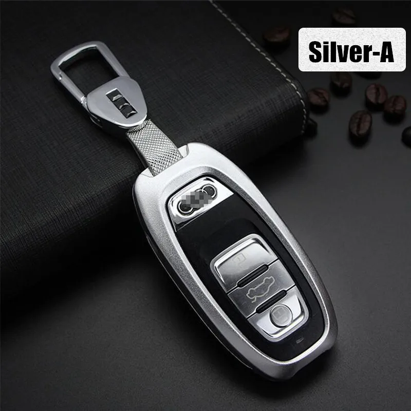 Car Auto Remote Metal Key Case Holder Cover With Key Chain For Audi A4L/A6L/Q5L/A3/Q3/Q7/A5A8 - Название цвета: Tpye A Silver