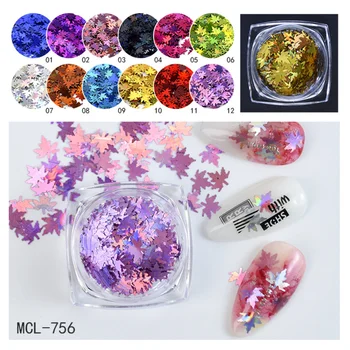 

12 Colors of 1 Set Maple Leaf Nail Sequins Manicure Ornaments Nail Art Supplies Glitter Stickers
