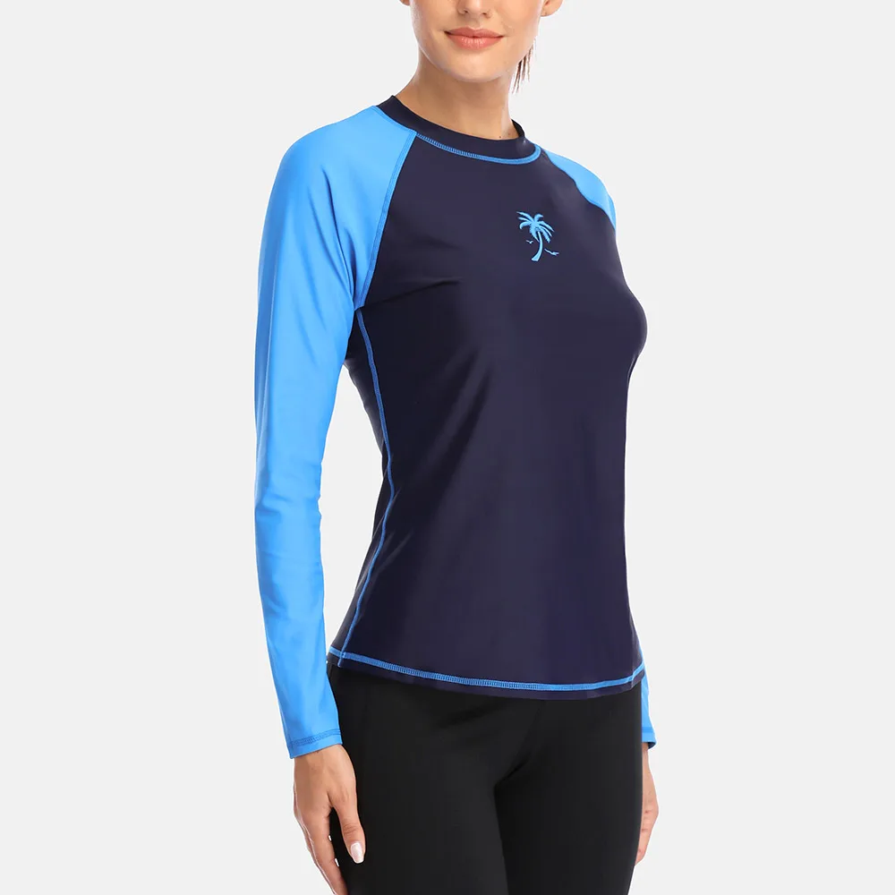 Charmleaks Women Rashguard Top Swimwear Long Sleeve Rash Guard Surfing Top Colorblock Swimsuit Diving Shirts UPF50+ Beach Wear