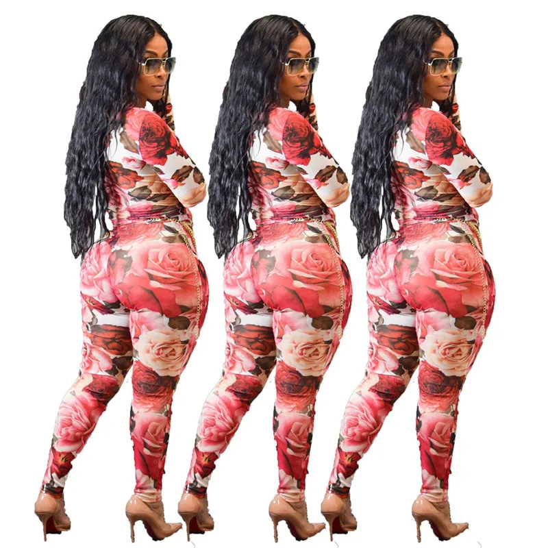 Adogirl Floral Print Print Women Jumpsuits Autumn Winter O Neck Long Sleeve Skinny Romper Night Club Bodysuit Female Outfit