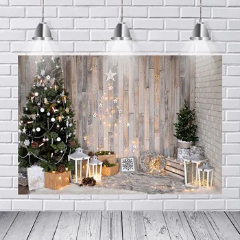 

Merry Christmas Tree Wooden Room Pinecone Balls Gifts Stars Custom Photo Studio Backdrops Backgrounds Vinyl Christmas Backdrop