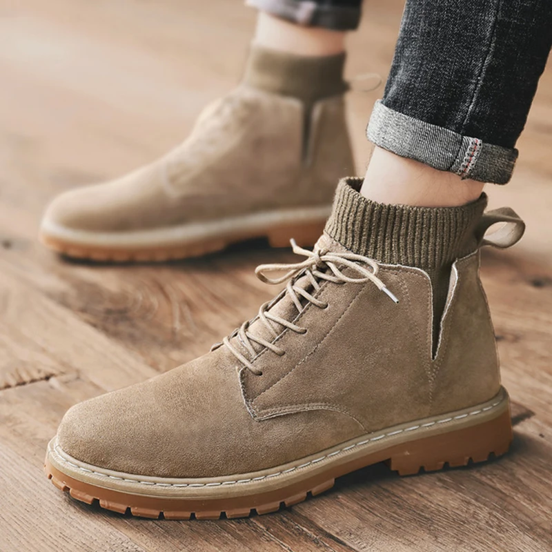 

2019 New Winter Warm Working Boots High Quality Fashion Mens Boots Lace Up Mens Desert Boots Round Toe High Top Shoes Size 39-44