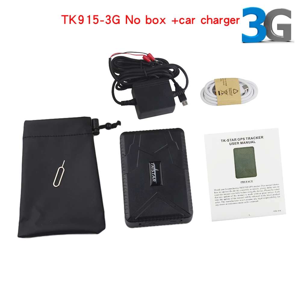 No box with charger 3g Автомобильный gps трекер TK915-3g gps-локатор для слежения за автомобилем с водонепроницаемым сильным магнитом добавить дистанционно голосовой монитор режим сна - Цвет: No box with charger