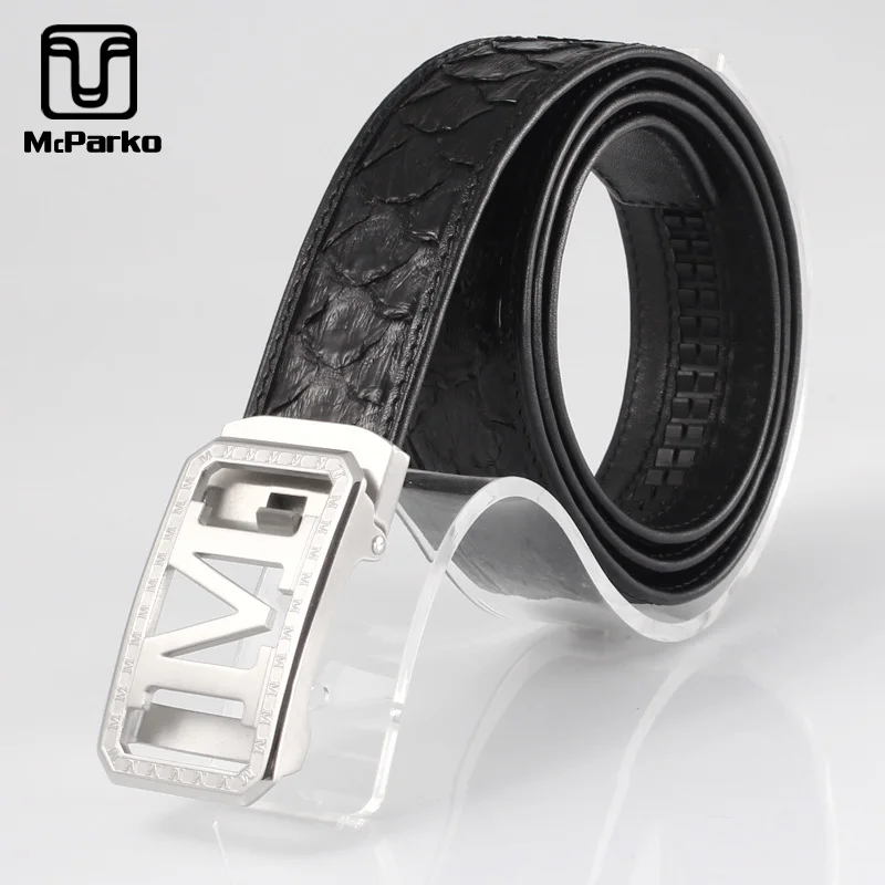 

McParko Genuine Python Leather Belt Men Automatic Buckle Elegant Suits Trouser belt Waist Strap Luxury M Buckle Python Belt Male