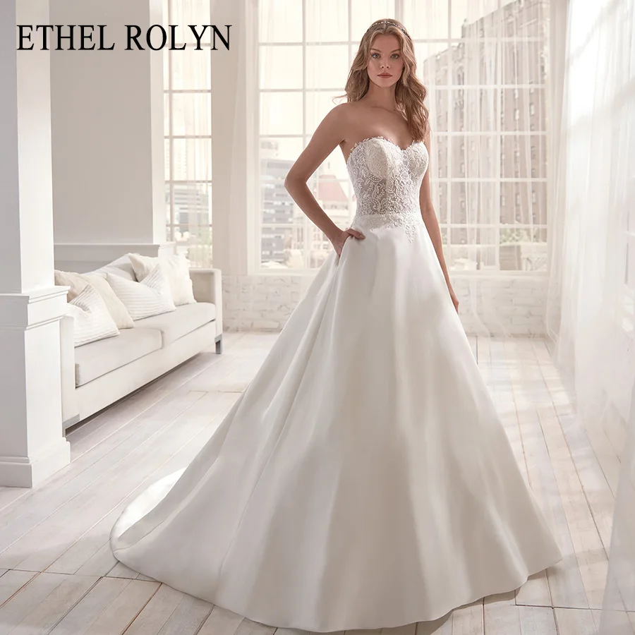 

ETHEL ROLYN With Jacket Satin Vintage Wedding Dress 2020 Romantic Appliques Elegant Simple A-Line Bridal Gown Vestido De Noiva