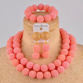 

peach simulated pearl beads necklace Europe and America African jewelry set ZZ02