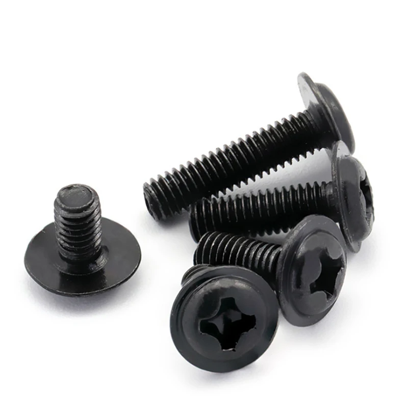 10pcs/lot M1.4 M2 M2.5 M3 M 3.5 M4 M5 M6 PWM Black Pan Head Screws  with Washer Fixed Motherboard Screws With Pad DIN967