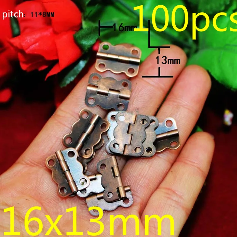 100PCS 16x13mm Red Bronze Butterfly Metal Cabinet Door Luggage Furniture Hinges 4 Holes Decors Antique Vintage | Обустройство дома