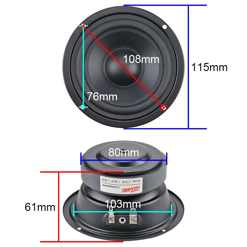 Enhanced Audio 4-Inch 80W Hi-Fi Midrange Speaker with Rubber Surround and Matte Coated Paper - Single Unit