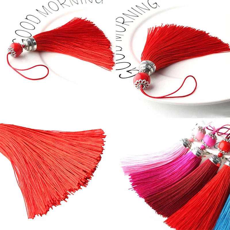 2pcs/lot Silk Tassel Fringe Brush Sling Tassels Trim With Beads Pendant For Sew Curtains Jewelry Accessories DIY Wedding Decor