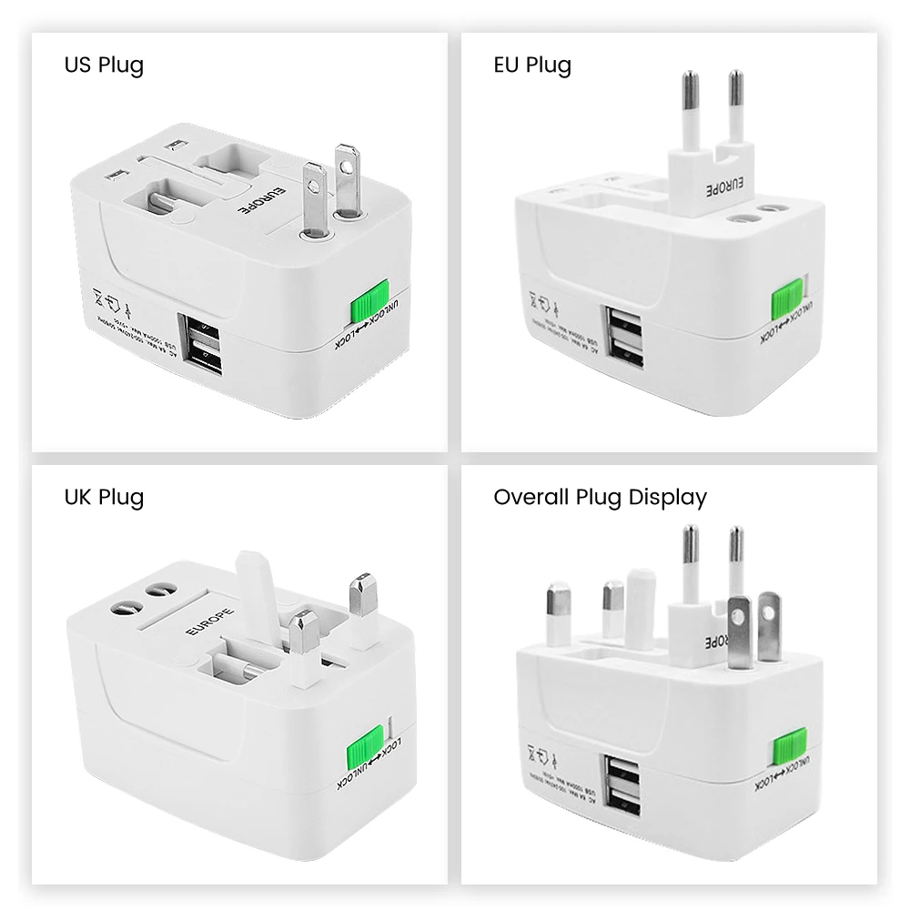 YIMAKER многофункциональный двойной usb зарядка Универсальный дорожный адаптер питания переменного тока зарядное устройство с AU US UK евро-конвертер штекер - Цвет: Белый