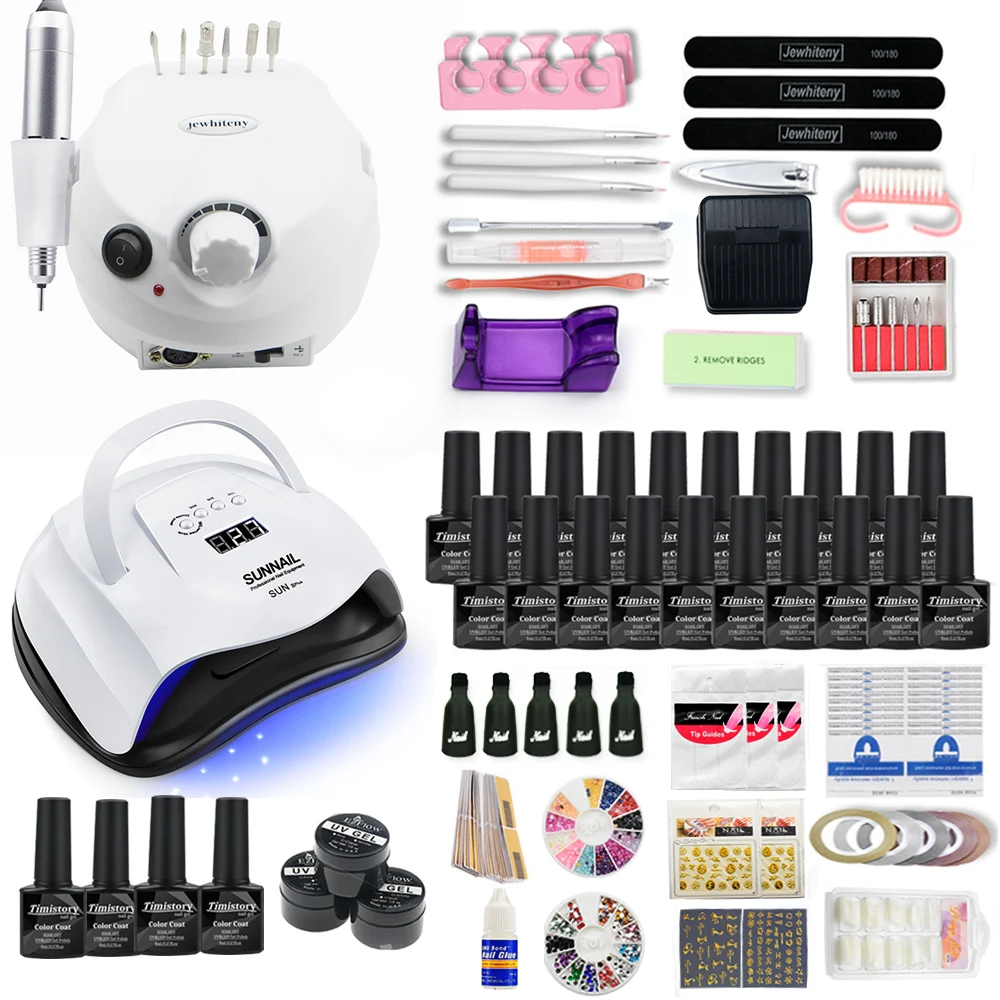 Набор для ногтей, 20 видов лаков для ногтей, набор с 350000 об/мин, машинка для сверления ногтей, лампа для ногтей, акриловый набор, инструменты для дизайна ногтей, набор для дизайна ногтей