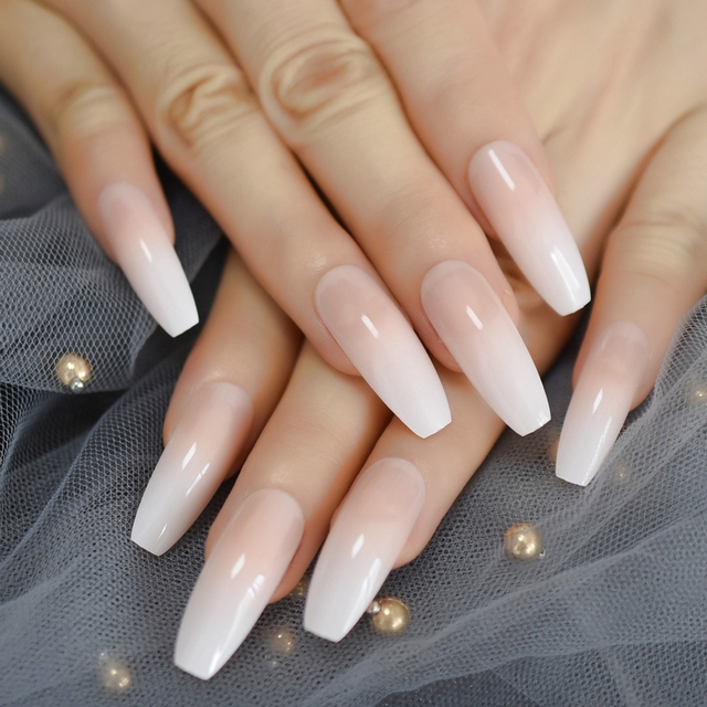 Long STILETTO False Nails Pre-designed Curved Pink Marble Press On Nails including glue sticker