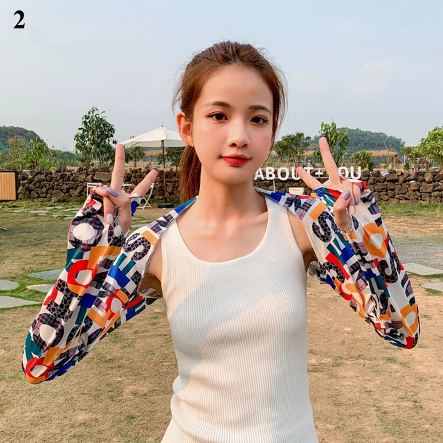 long fake sleeves Scar Cover Gloves Fake Sleeve Foldable Siamese Sun Protection Elbow Cuff Arm Cover Driving Arm Warmers Sleeves letter