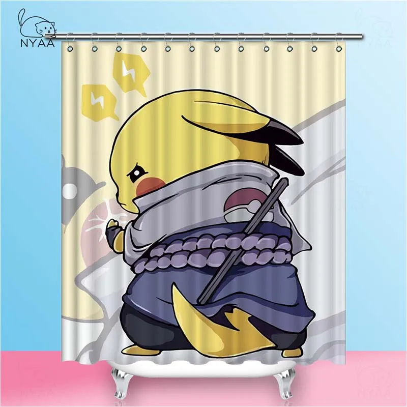 Nyaa Pokemon Pikachu занавески для душа милый японский мультфильм Водонепроницаемый полиэстер ткань занавески для ванной для домашнего декора