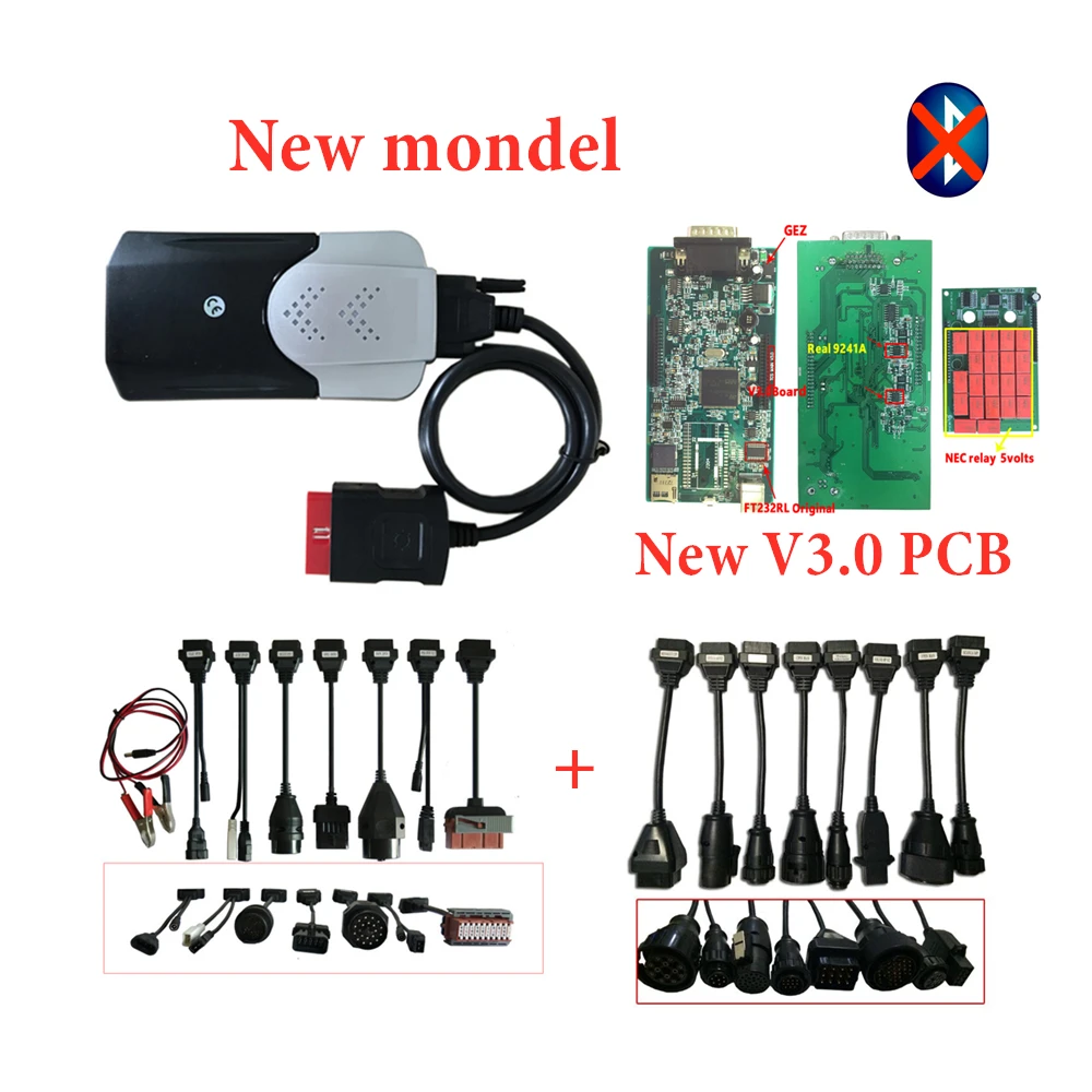 without bluetooth Супер V3.0 печатная плата Bluetooth vci vd ds150e cdp для delphis obd2 сканер Инструменты. R3 с keygen+ 16 шт. автомобилей/грузовиков Кабели - Цвет: without bluetooth