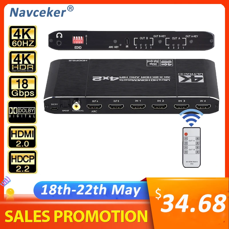 HDMI матрица 2020 4x2 4K @ 60Hz HDR переключатель сплиттер 4 в 2 out YUV 4:4:4 оптический SPDIF + 3,5 мм jack аудио экстрактор HDMI коммутатор|Кабели HDMI| | АлиЭкспресс