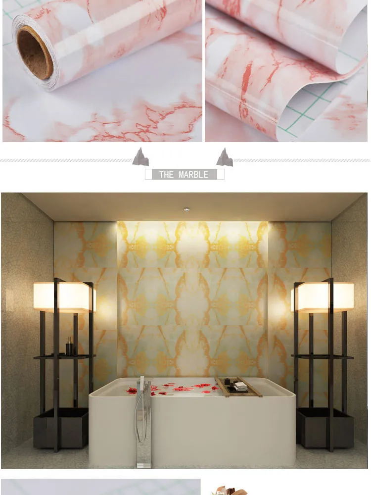 Thickened waterproof self-adhesive wallpaper marble sticker oil proof high temperature resistant kitchen furniture decoration