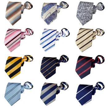 

Men Stripe Paisley 8CM Wide Zipper Neckties Pre-tied Wedding Party Business Ties