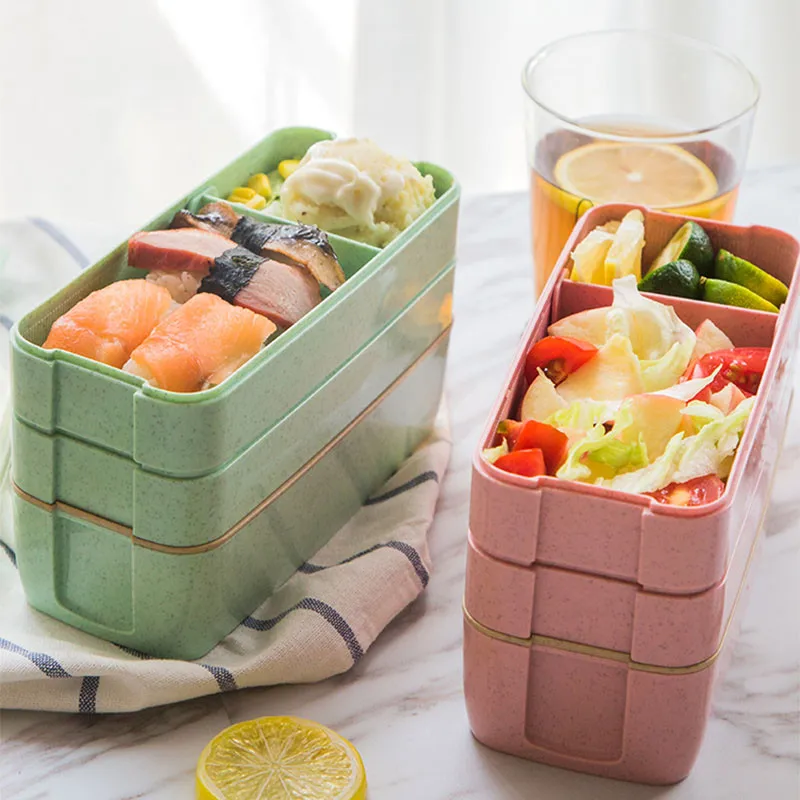 3 слоя пшеничной соломы Ланч-бокс здоровый материал Bento коробки микроволновая посуда герметичный контейнер для хранения еды коробка для еды