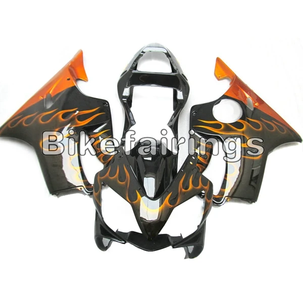 Полные Обтекатели для Honda CBR600F4i 2001 2002 2003 CBR600 F4i ABS пластик впрыска кузова мотоцикла черный с оранжевым пламенем