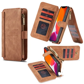

Vintage Leather Case For Apple iPhone 11/ Pro/ Max Multi-functional 14 Card Slots Holder & Zipper & Wallet Bag Phone Cover Case