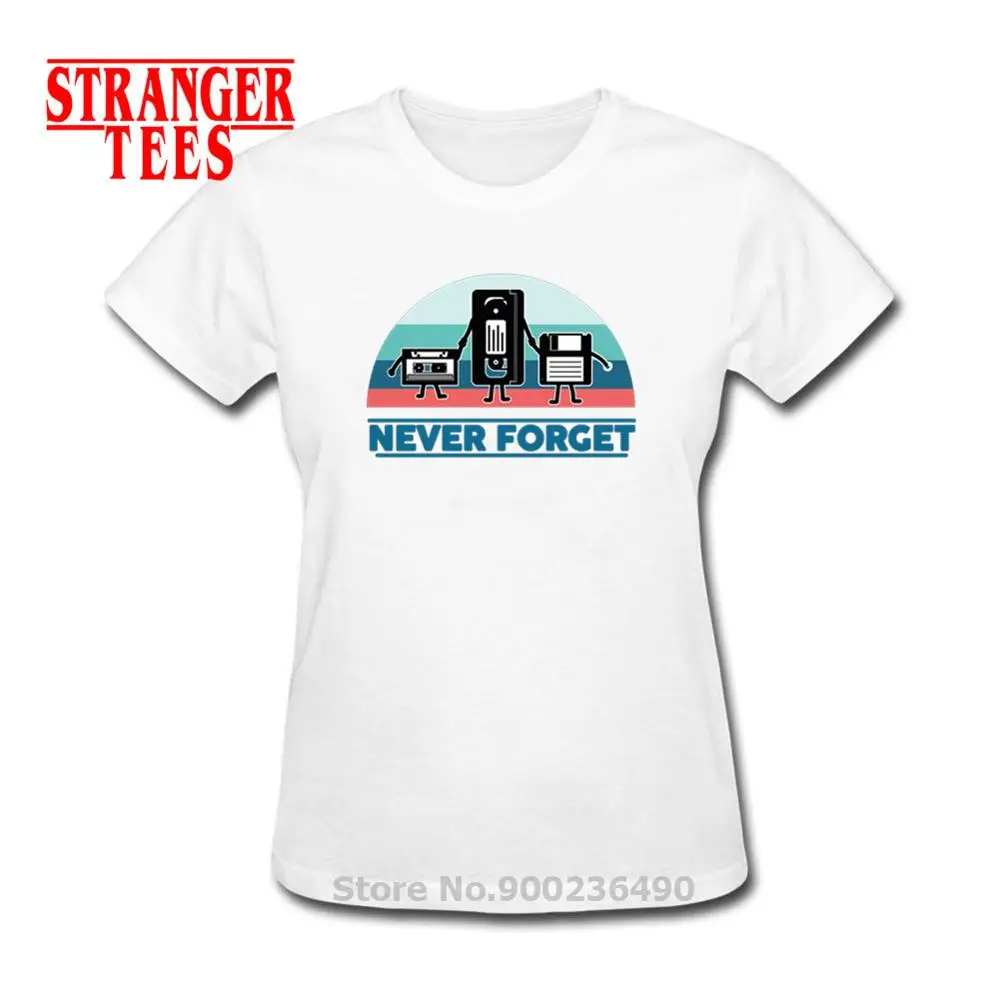 100% Cotton short Sleeve Funny Never Forget Print woman T Shirts Cool Retro Gift Tees Vhs Cassette Floppy Disk Nerd Geek T-Shirt | Женская