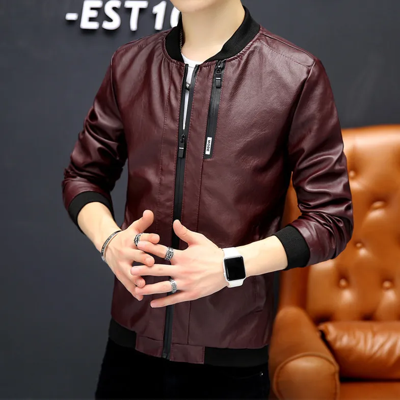 Spring And Autumn New Style MEN'S Leather Coat Jacket Textured Soft Street Trend of Fashion MEN'S Leather Coat